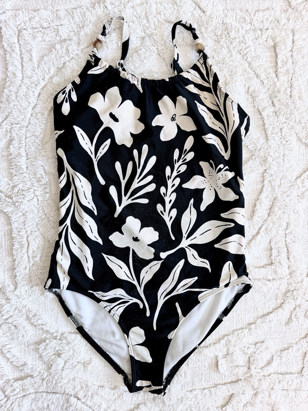 Abercrombie Kids Girls 9/10 B&W Floral One Piece Swimsuit Beaded Life Left!